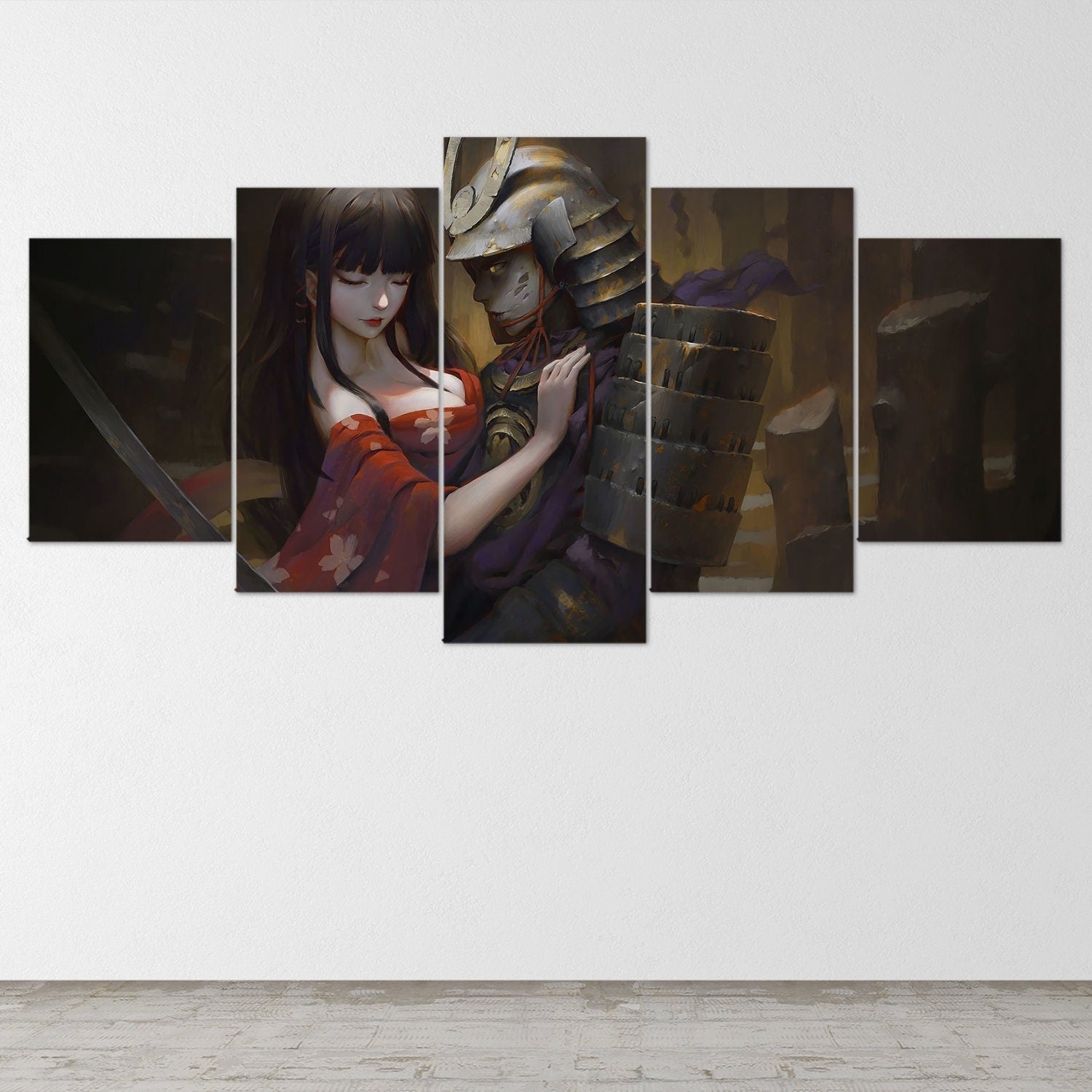 samurai-samurai-warrior-fantasy-katana-5-piece-canvas-wall-art-samurai-art-extra-large-wall-art-samurai-poster-5-piece-5-pane