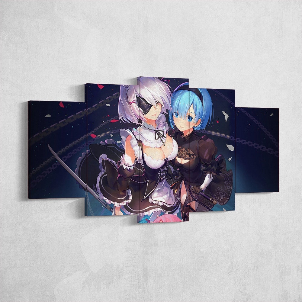 nier-automata-5-piece-canvas-wall-art-nier-automata-poster-nier-automata-art-nier-automata-print-nier-automata-2b-nier-automa