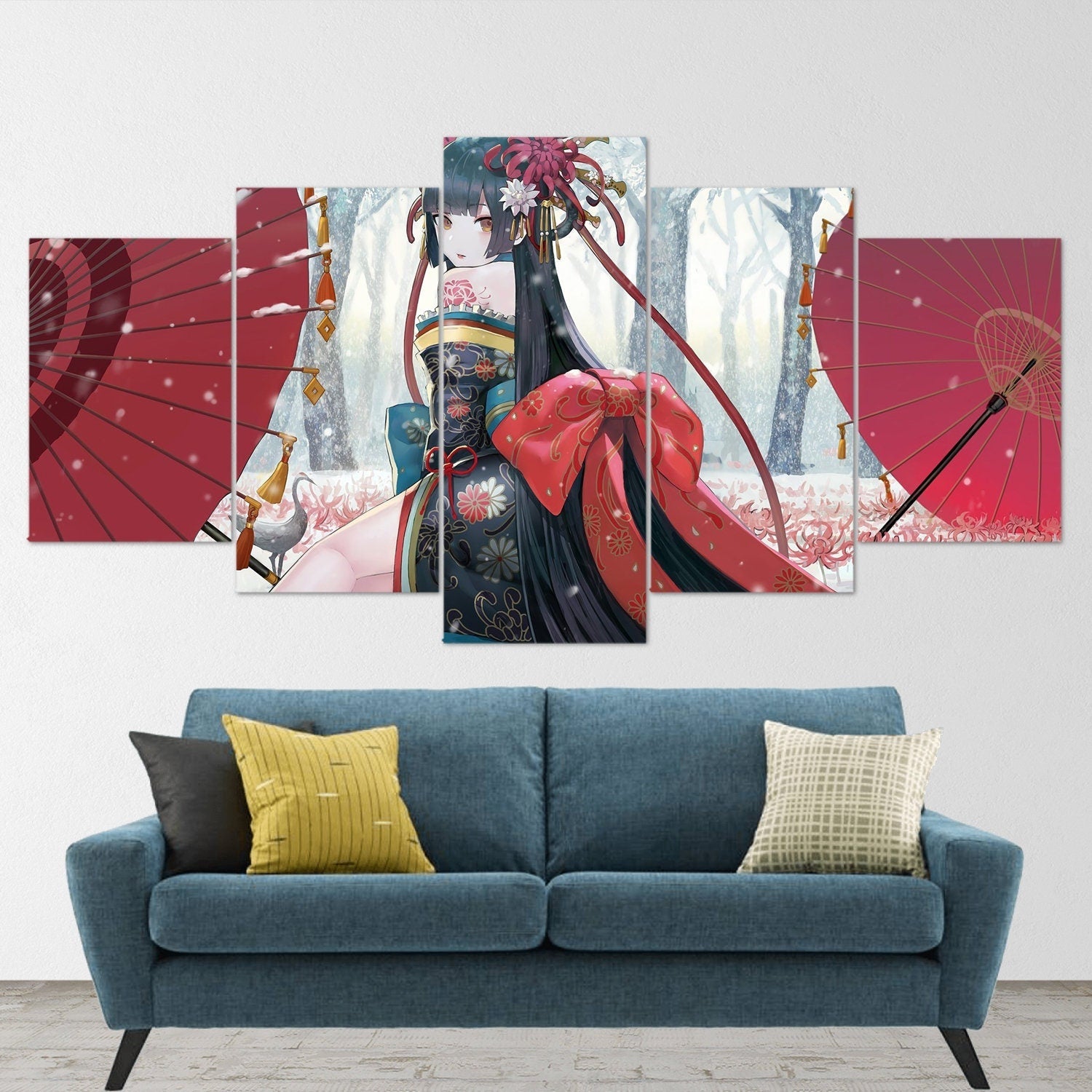 anime-samurai-girl-kimono-5-piece-canvas-wall-art-samurai-art-canvas-art-extra-large-wall-art-anime-girl-poster-5-piece-5-pan