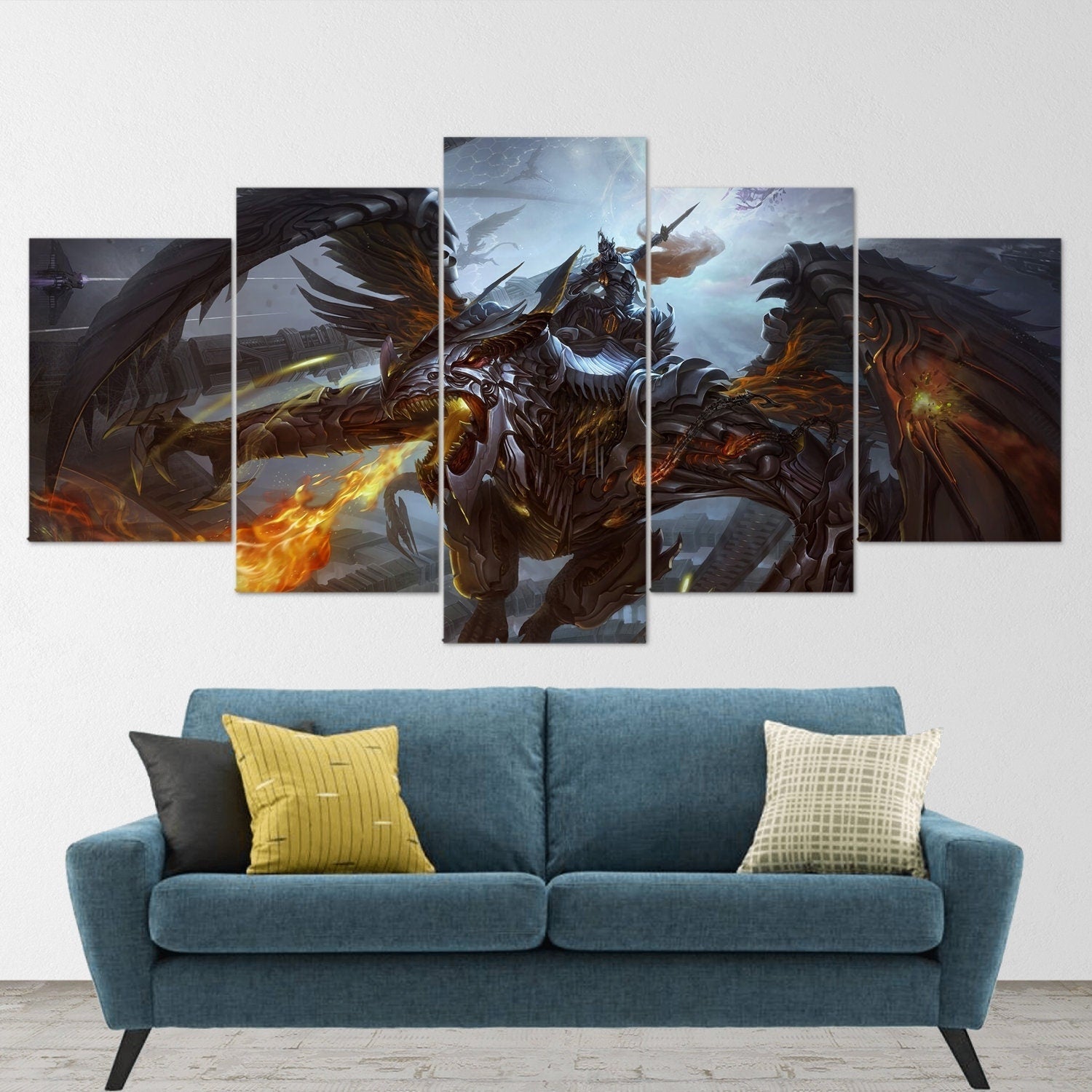 dragon-fire-fantasy-dragon-age-5-piece-canvas-wall-art-dragon-canvas-art-extra-large-wall-art-dragon-poster-5-piece-5-panel-6
