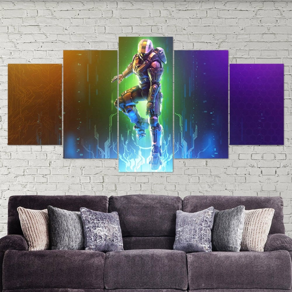 space-soldier-space-marine-sci-fi-5-piece-canvas-wall-art-neon-art-cyberpunk-decor-art-extra-large-wall-art-cyberpunk-poster-