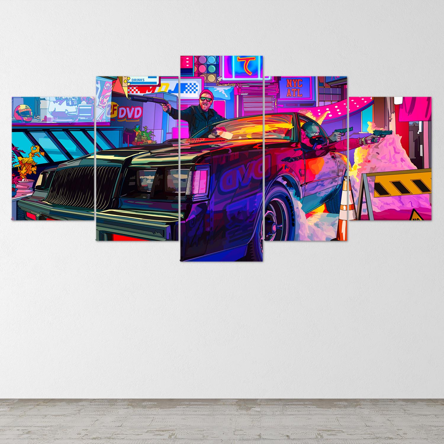 cyberpunk-car-5-piece-canvas-wall-art-synthwave-wall-decor-for-bedroom-and-living-room-retrowave-wall-art-large-wall-art-prin