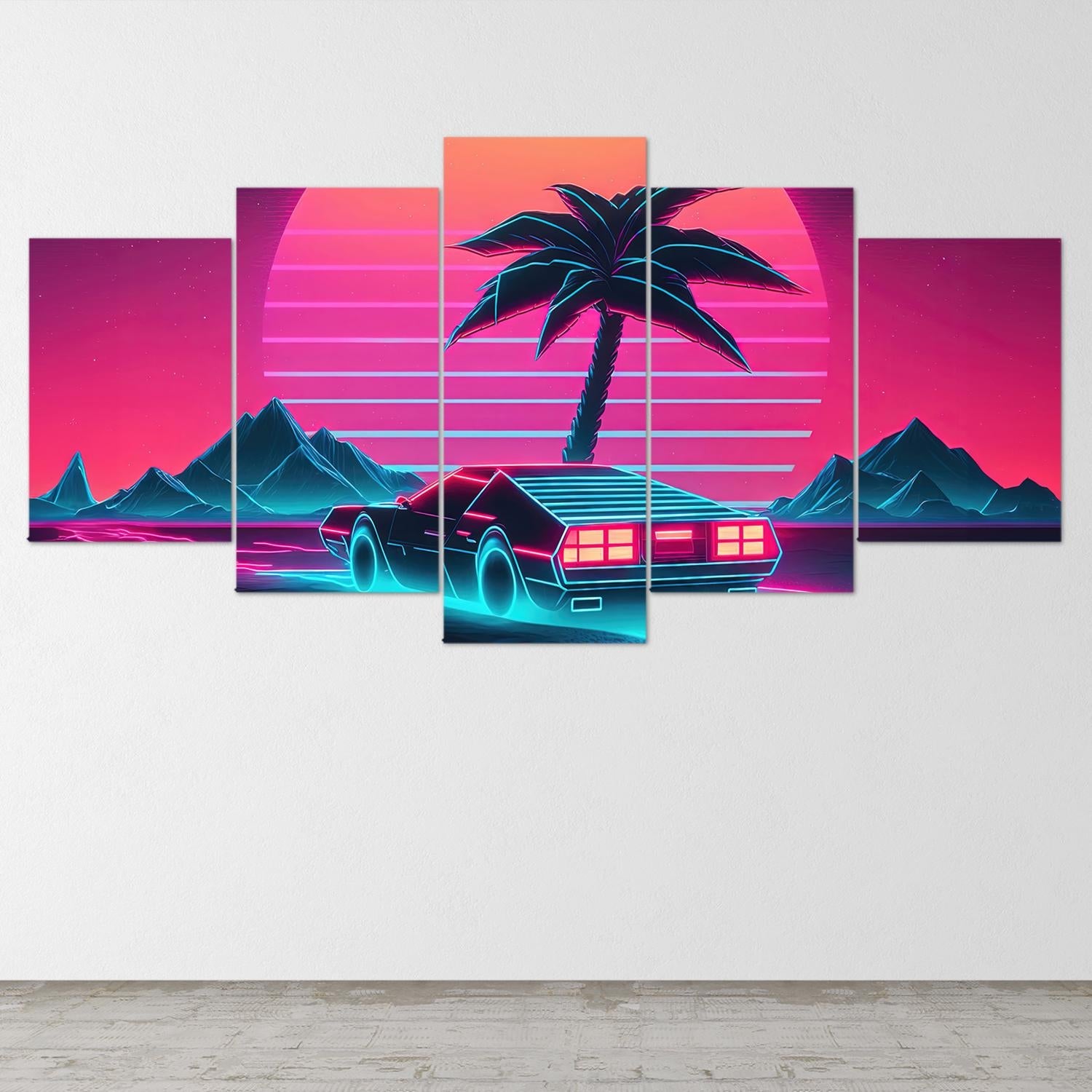 vaporwave-car-sunset-5-piece-canvas-wall-art-synthwave-wall-decor-for-bedroom-and-living-room-retrowave-wall-art-5-panel-larg
