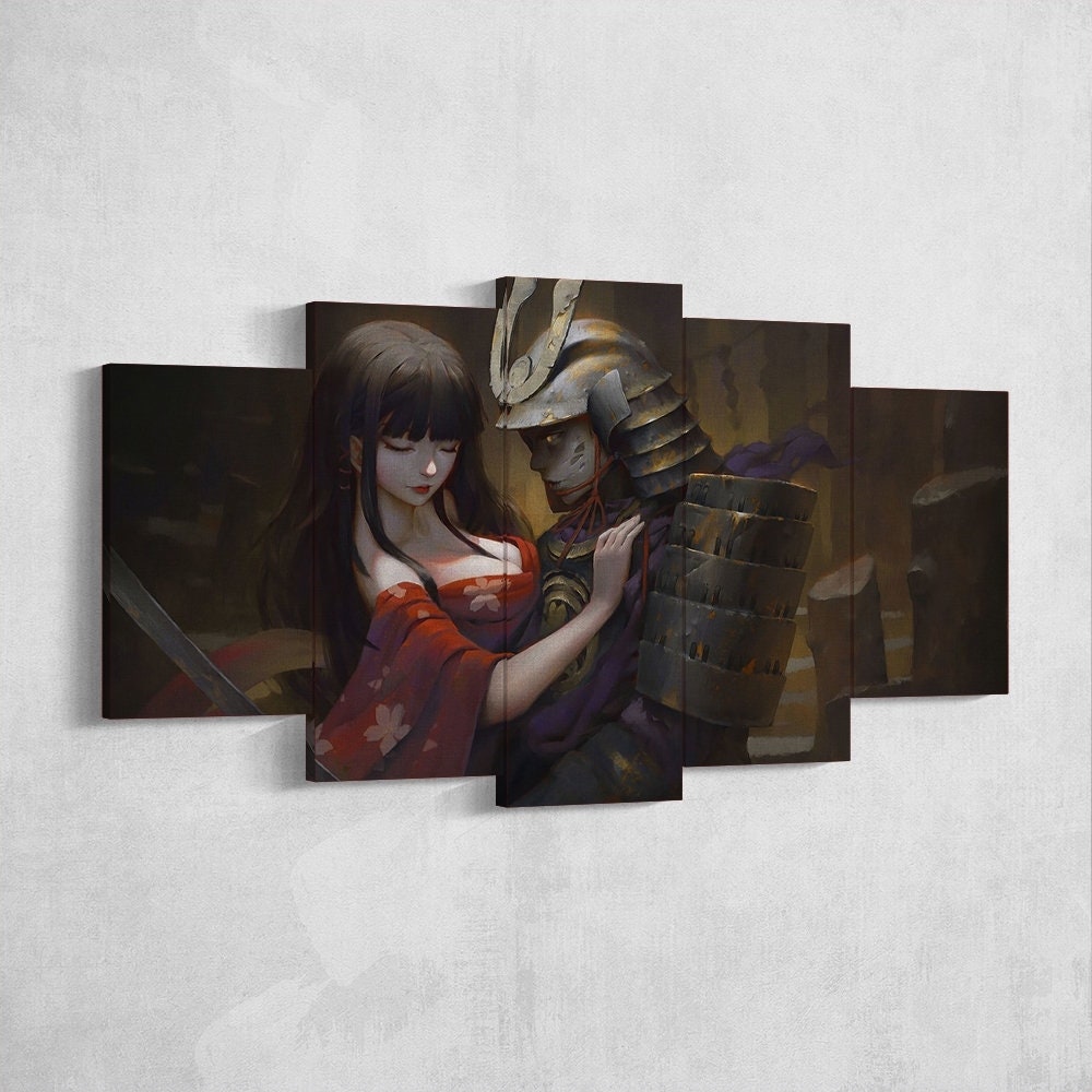 samurai-samurai-warrior-fantasy-katana-5-piece-canvas-wall-art-samurai-art-extra-large-wall-art-samurai-poster-5-piece-5-pane