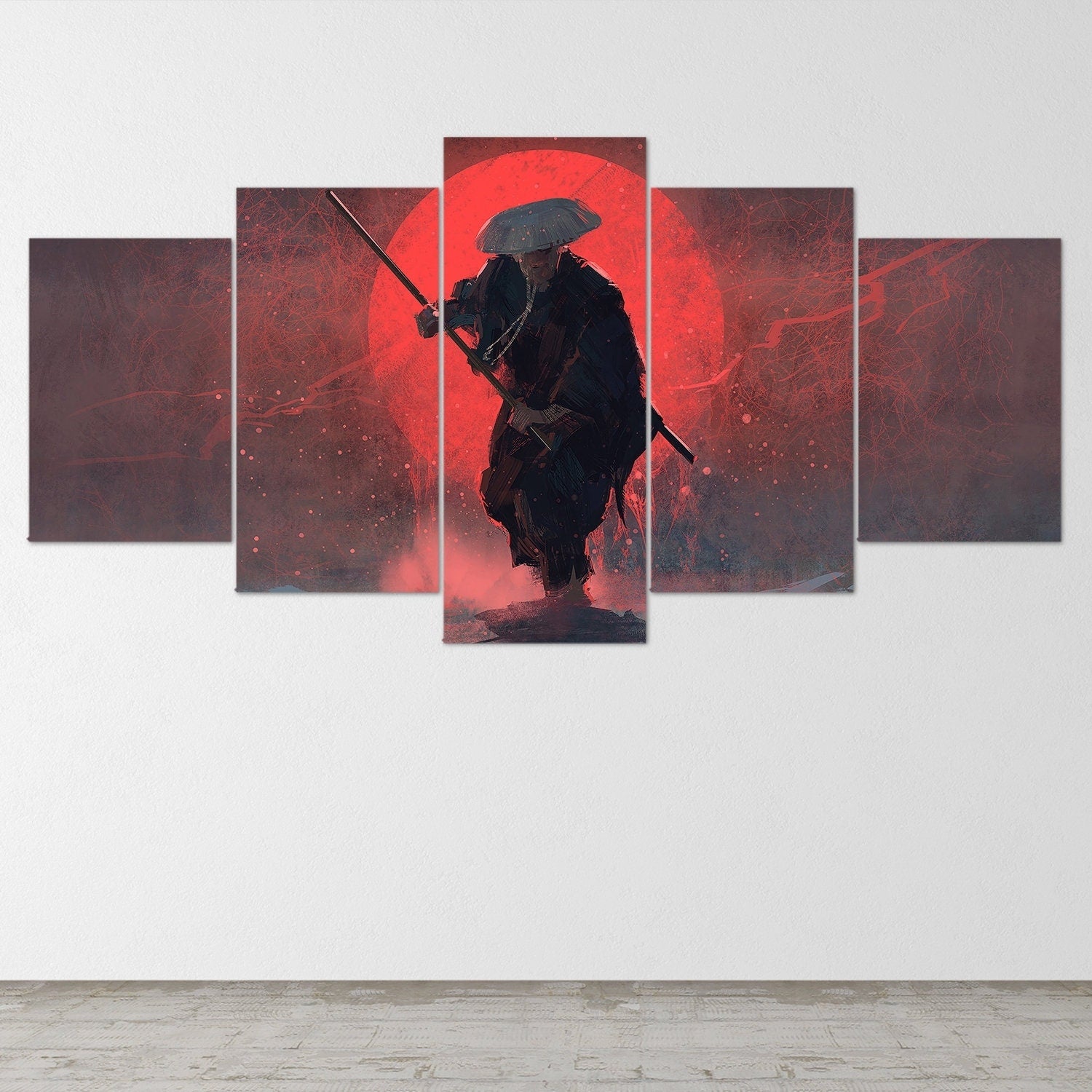 samurai-samurai-warrior-fantasy-katana-5-piece-canvas-wall-art-samurai-art-extra-large-wall-art-samurai-poster-5-piece-5-pane
