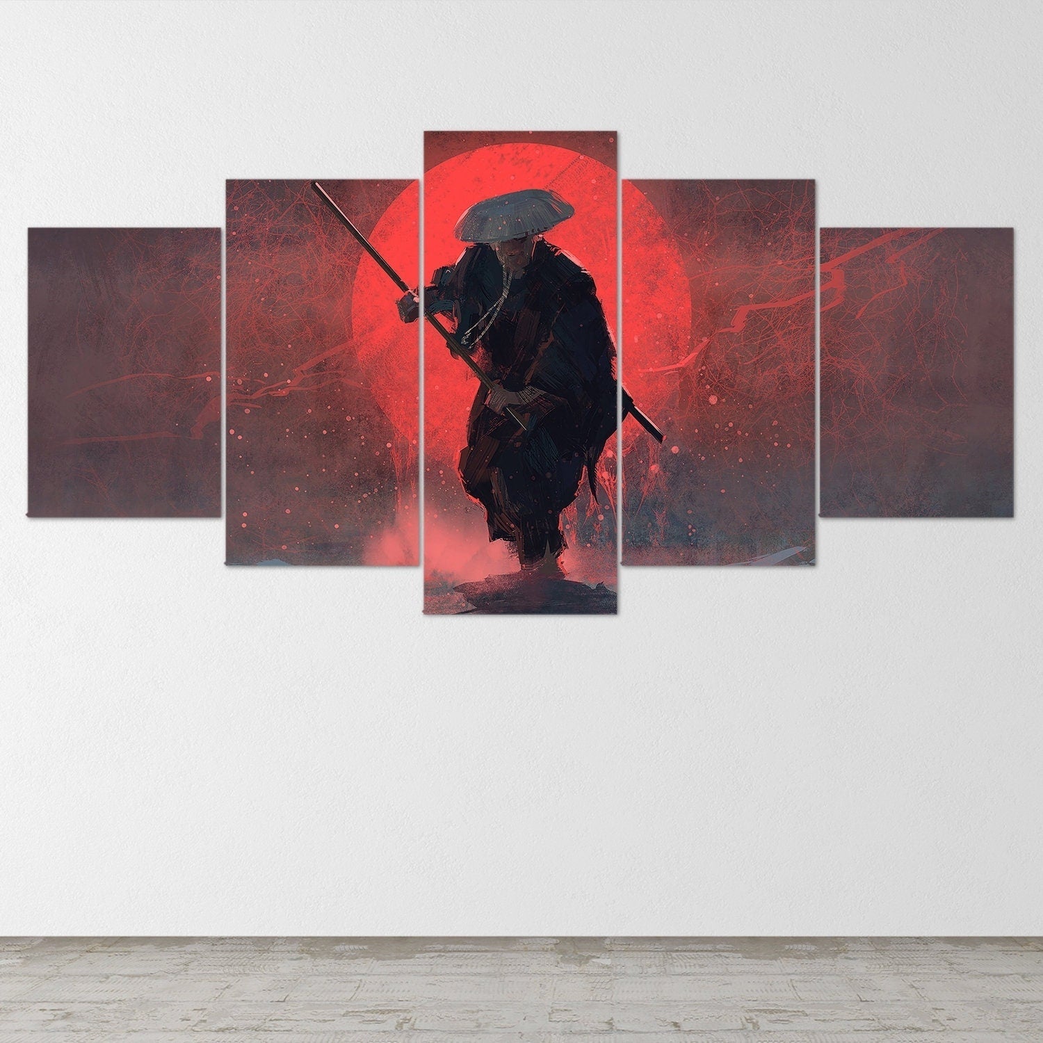 samurai-samurai-warrior-fantasy-katana-5-piece-canvas-wall-art-samurai-art-extra-large-wall-art-samurai-poster-5-piece-5-pane