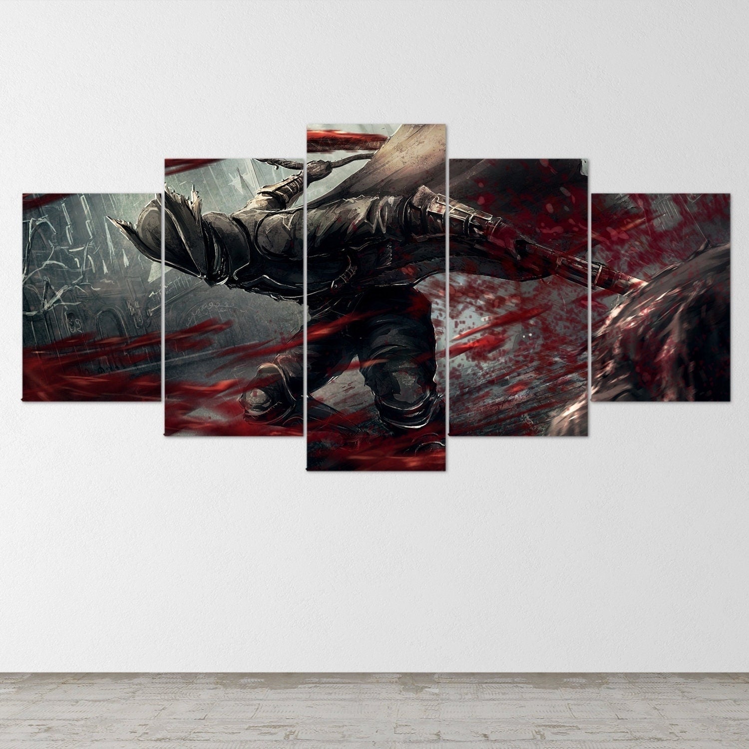 bloodborne-hunter-5-piece-canvas-wall-art-bloodborne-wall-art-bloodborne-hunter-poster-bloodborne-canvas-bloodborne-5-panel-g
