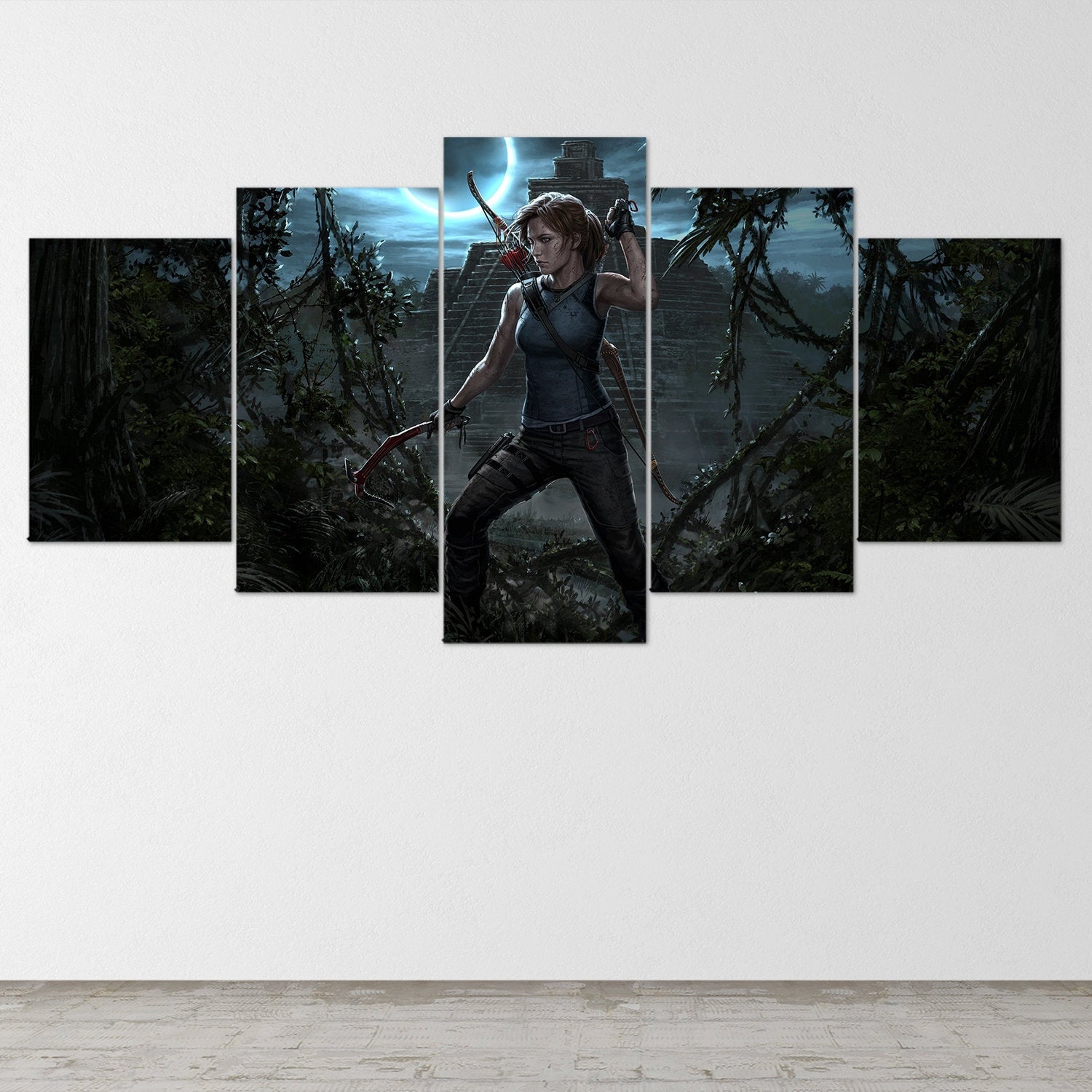 tomb-raider-lara-croft-5-piece-canvas-wall-art-tomb-raider-art-tomb-raider-poster-tomb-raider-canvas-tomb-raider-5-panel-prin