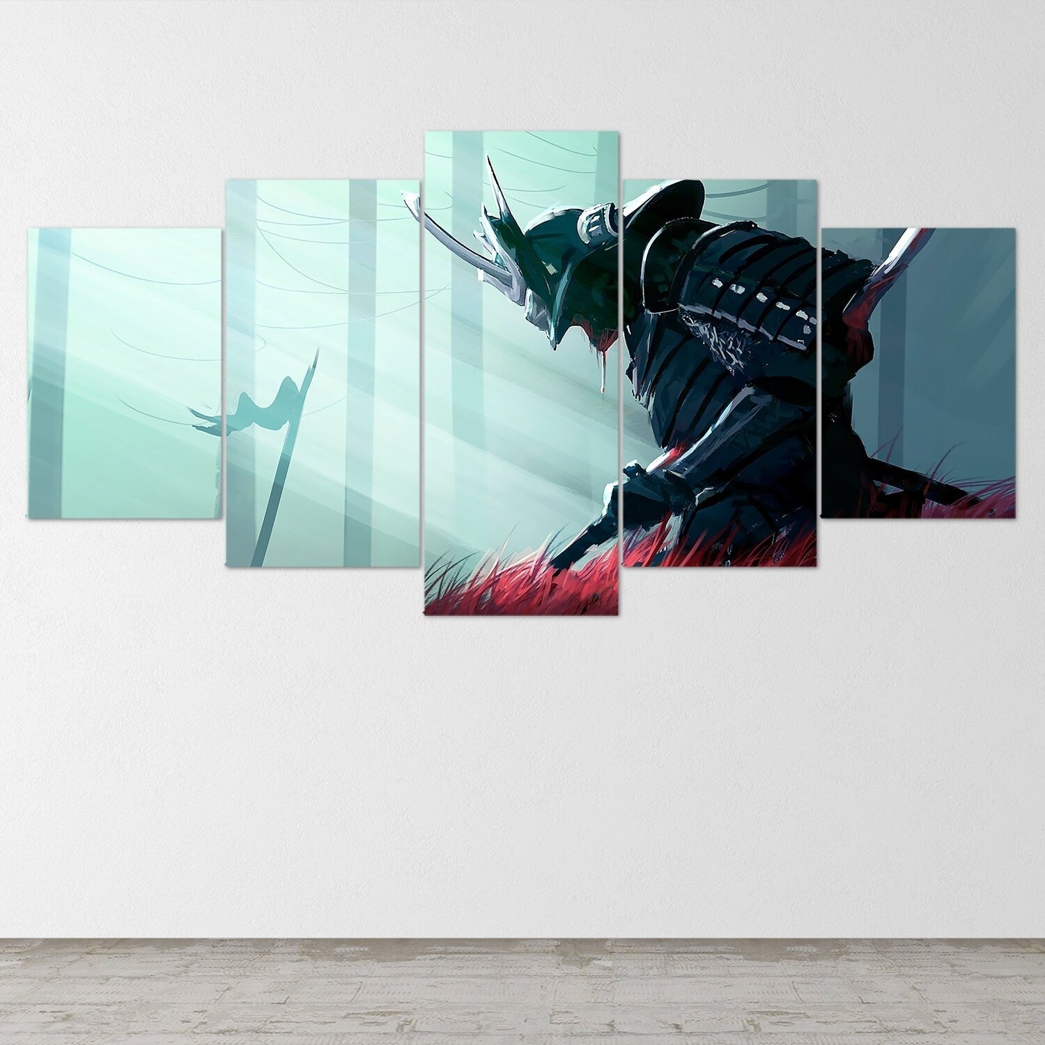 samurai-samurai-warrior-fantasy-katana-5-piece-canvas-wall-art-samurai-art-extra-large-wall-art-samurai-poster-5-piece-5-pane