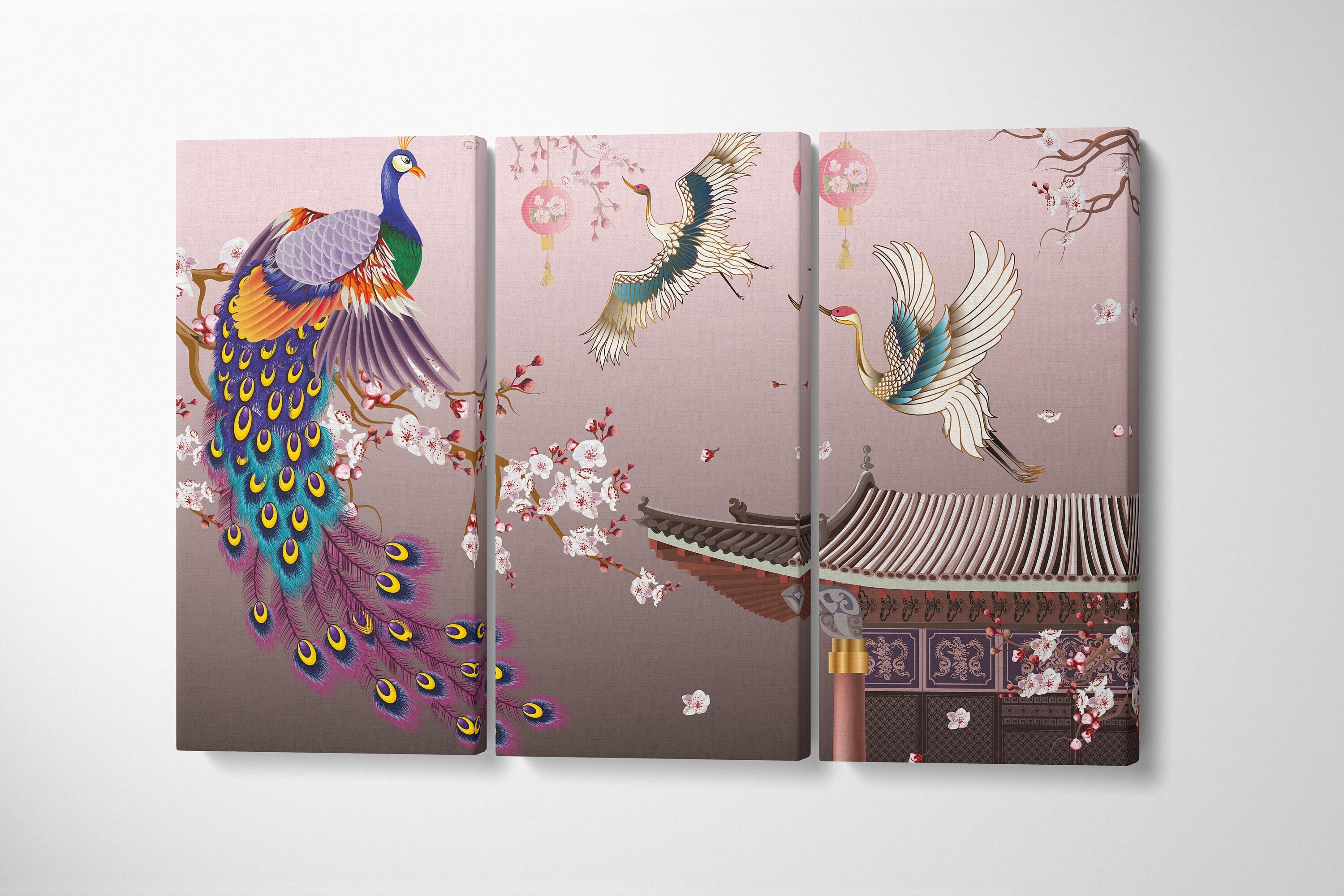 japanese-temple-wall-art-3-piece-canvas-art-japanese-crane-canvas-peacock-wall-art-3-panel-japanese-style-poster-christmas-gi