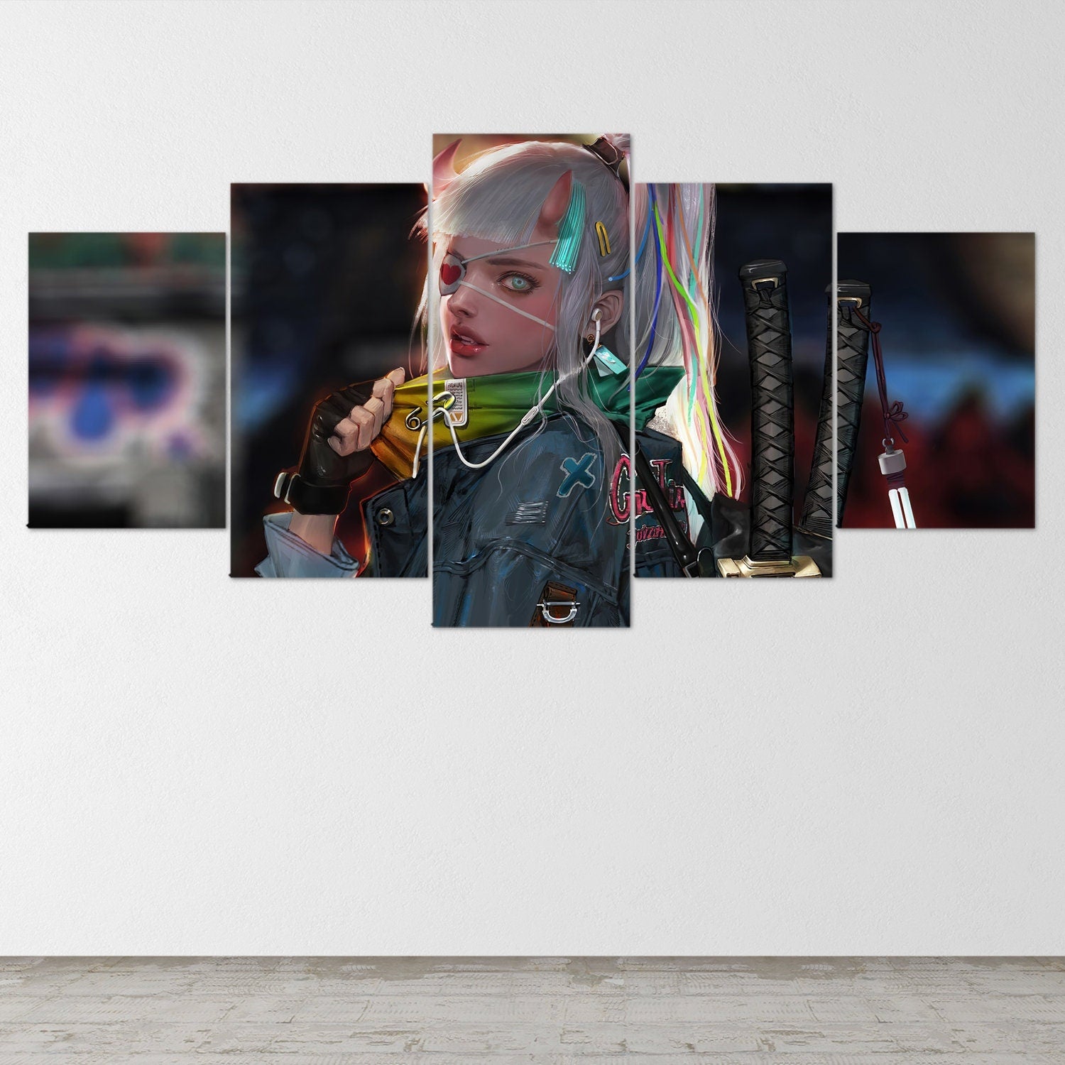 anime-samurai-girl-katana-5-piece-canvas-wall-art-samurai-art-canvas-art-extra-large-wall-art-anime-girl-poster-5-piece-5-pan