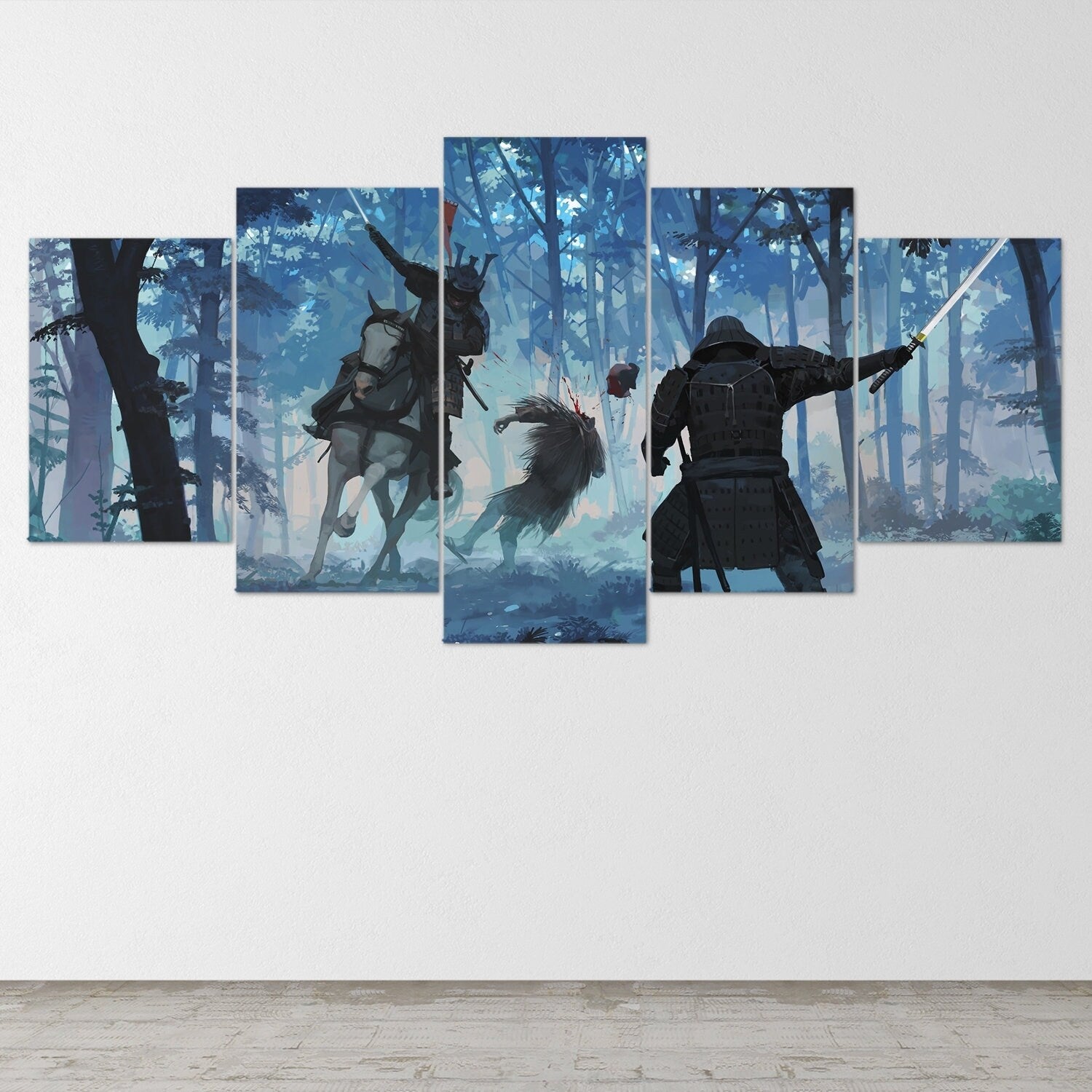 samurai-samurai-warrior-fantasy-katana-5-piece-canvas-wall-art-samurai-art-extra-large-wall-art-samurai-poster-5-piece-5-pane