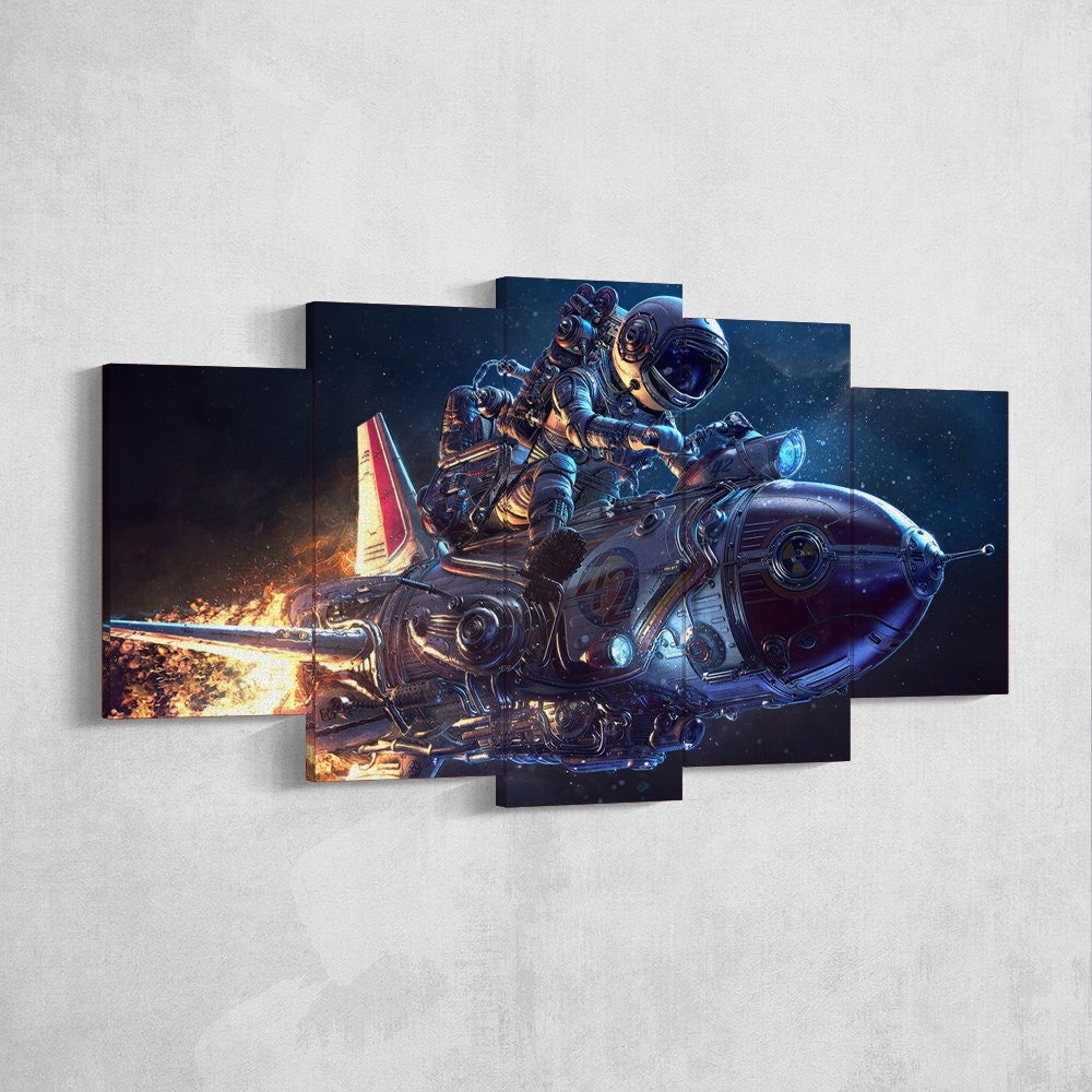 astronaut-on-the-rocket-space-5-piece-canvas-wall-art-canvas-print-astronaut-decor-art-extra-large-wall-art-astronaut-poster-