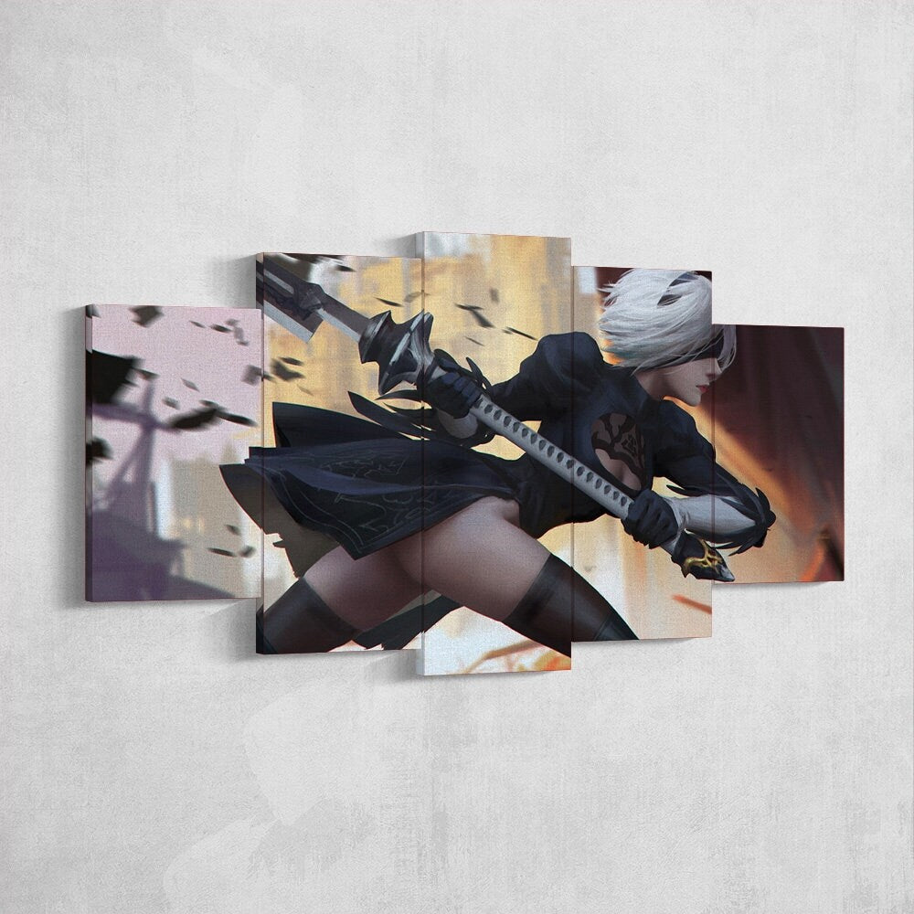 nier-automata-5-piece-canvas-wall-art-nier-automata-poster-nier-automata-art-nier-automata-print-nier-automata-2b-nier-automa