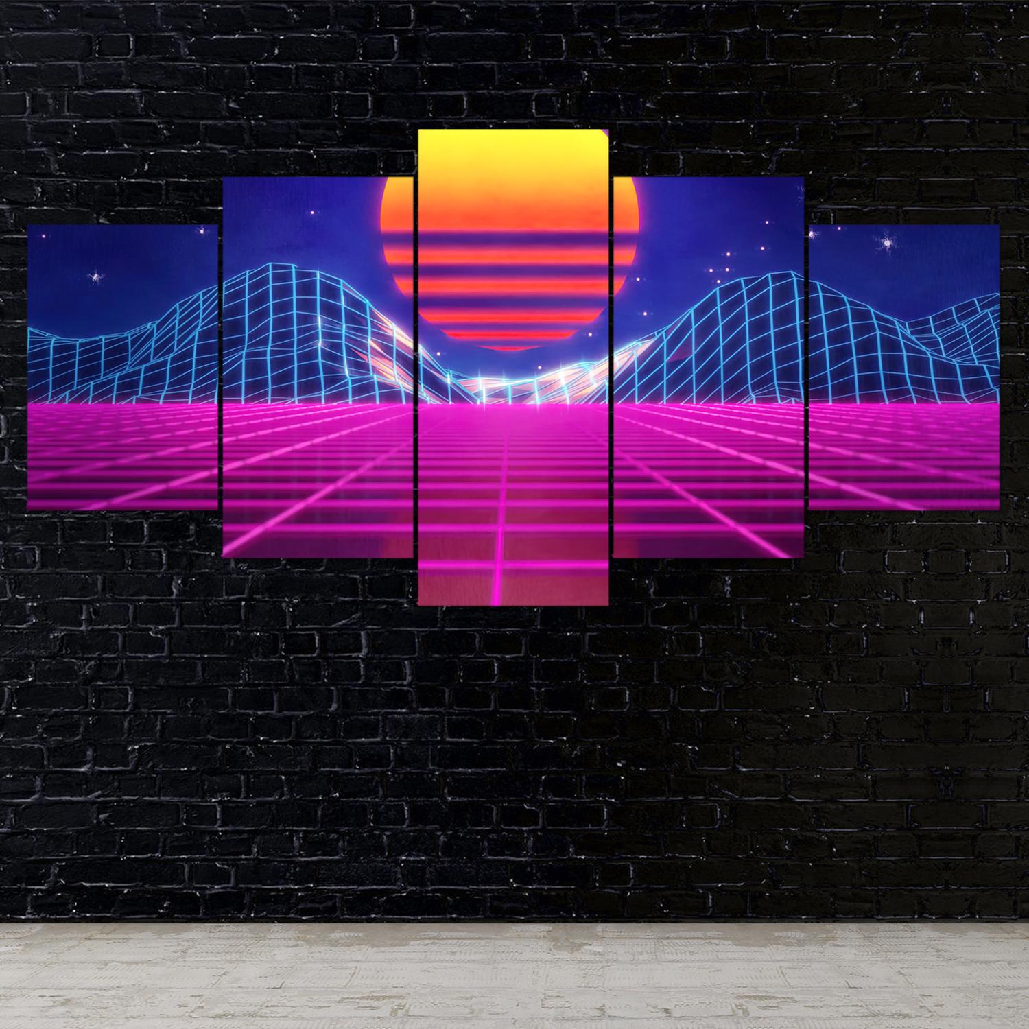 vaporwave-sunset-5-piece-canvas-wall-art-synthwave-wall-decor-for-bedroom-and-living-room-retrowave-wall-art-large-wall-art-p