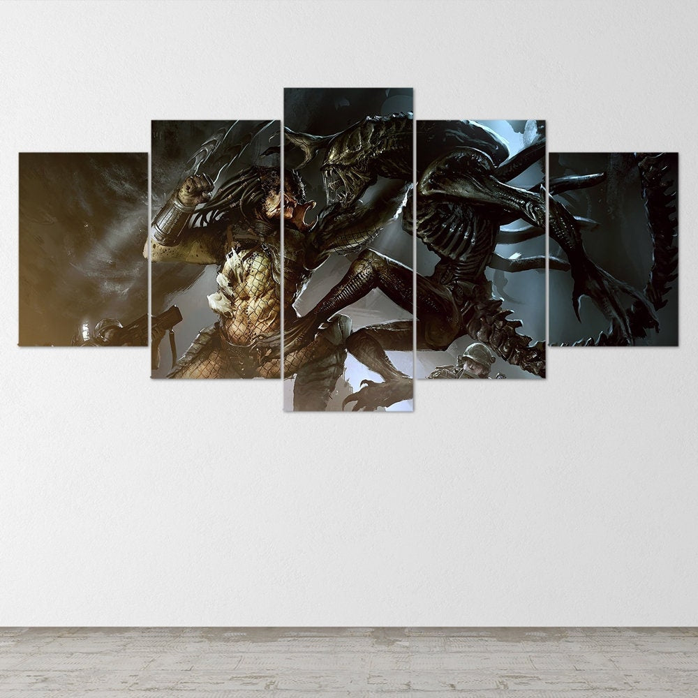predator-alien-art-fantasy-art-5-piece-canvas-wall-art-canvas-print-predator-decor-art-extra-large-wall-art-predator-poster-5
