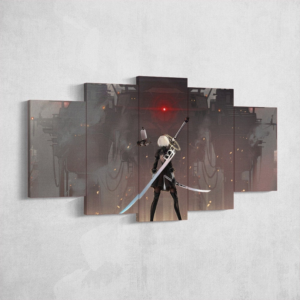nier-automata-5-piece-canvas-wall-art-nier-automata-poster-nier-automata-art-nier-automata-print-nier-automata-2b-nier-automa