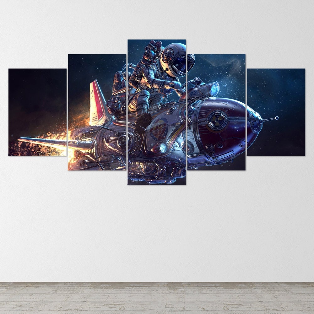 astronaut-on-the-rocket-space-5-piece-canvas-wall-art-canvas-print-astronaut-decor-art-extra-large-wall-art-astronaut-poster-