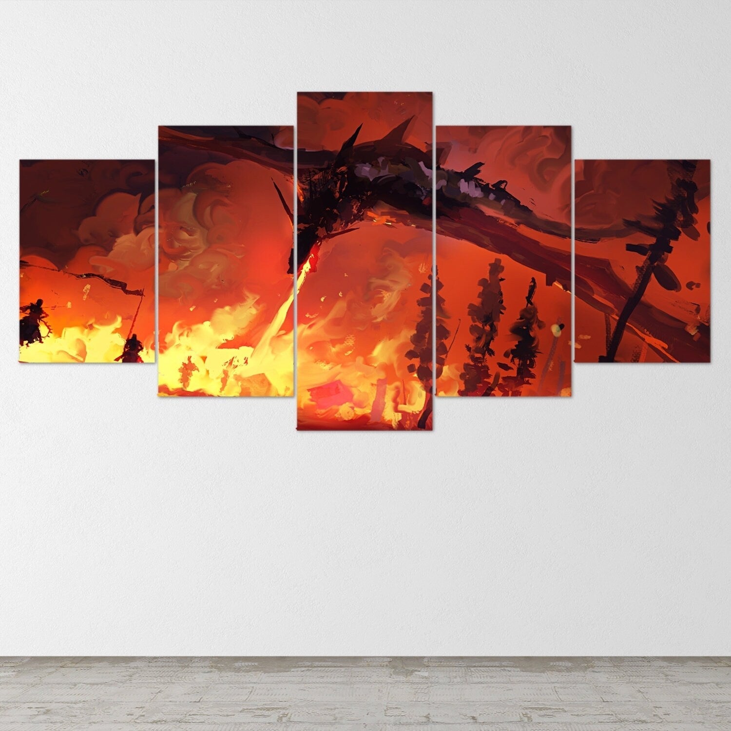 dragon-fire-fantasy-dragon-age-5-piece-canvas-wall-art-dragon-canvas-art-extra-large-wall-art-dragon-poster-5-piece-5-panel-3