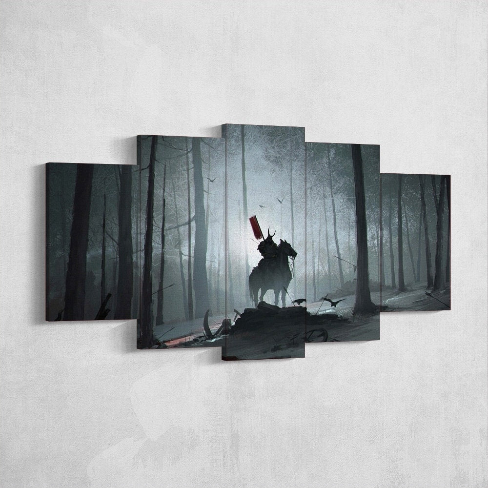 samurai-samurai-warrior-fantasy-katana-5-piece-canvas-wall-art-samurai-art-extra-large-wall-art-samurai-poster-5-piece-5-pane